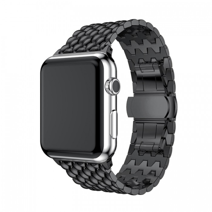 Браслет из нержавеющей стали рельефный для Apple Watch 42/44 мм, чёрный цвет