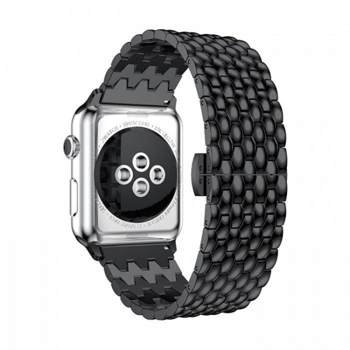 Браслет из нержавеющей стали рельефный для Apple Watch 38/40 мм, чёрный цвет