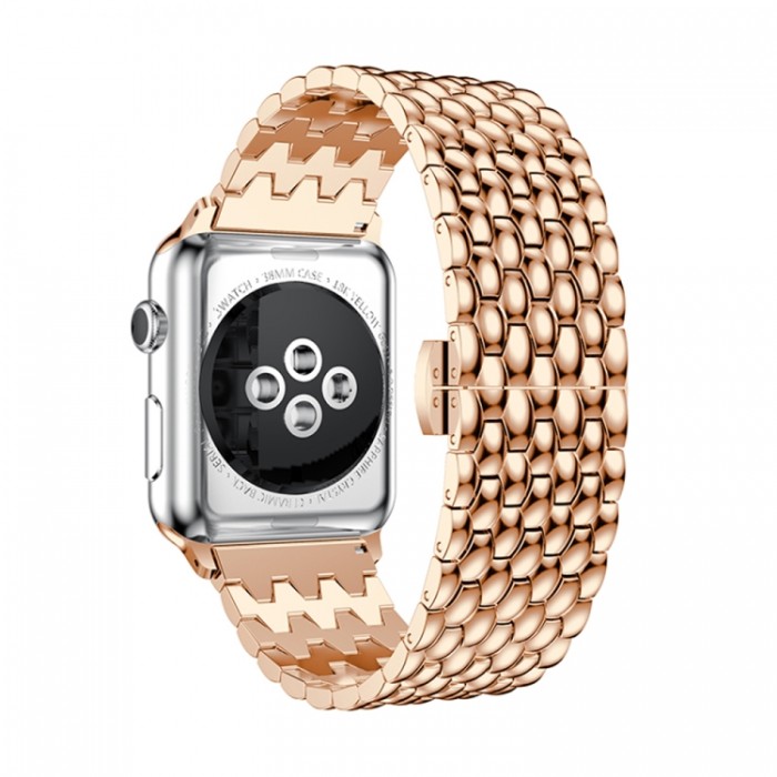 Браслет из нержавеющей стали рельефный для Apple Watch 38/40 мм, цвет розовое золото
