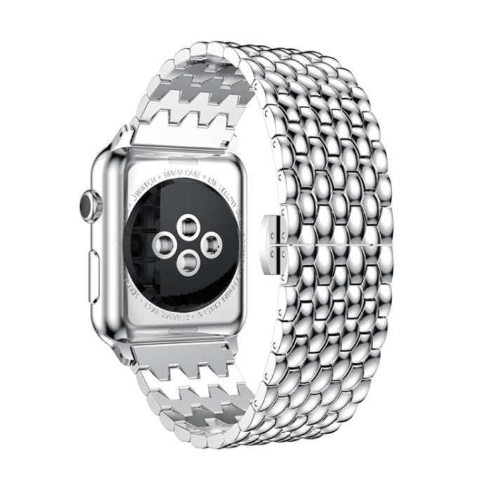 Браслет из нержавеющей стали рельефный для Apple Watch 42/44 мм, серебристый цвет