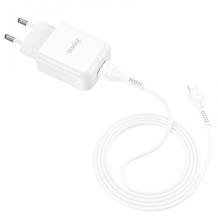 Сетевое зарядное устройство с кабелем USB-A/Lightning Hoco N2 USB-A 2.1A, белый цвет