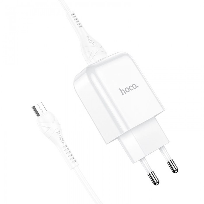 Сетевое зарядное устройство с кабелем USB-A/MicroUSB Hoco N2 USB-A 2.1A, белый цвет