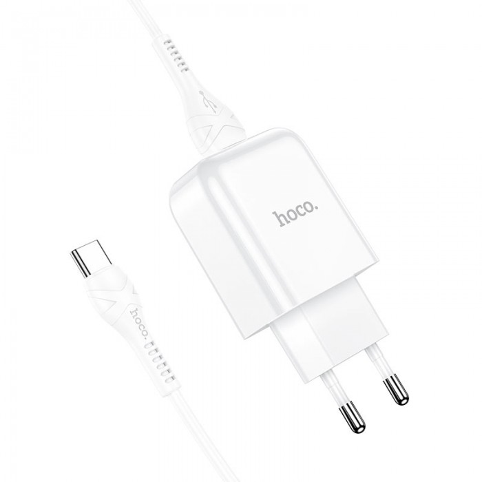 Сетевое зарядное устройство с кабелем USB-A/USB-C Hoco N2 USB-A 2.1A, белый цвет
