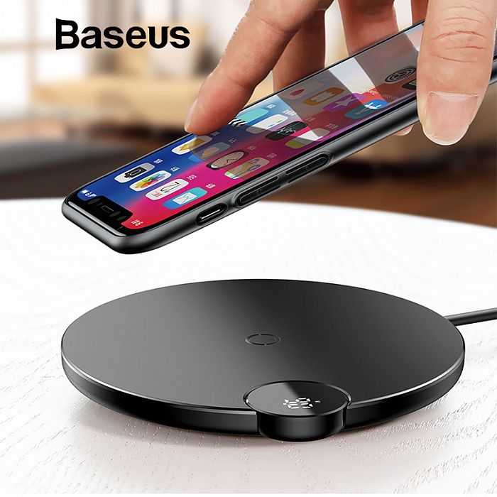 Беспроводная сетевая зарядка Baseus Digital LED Display Wireless Charger, чёрный цвет