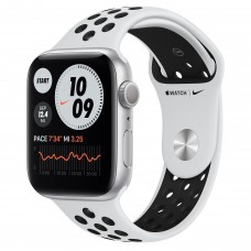 Apple Watch Series 6 GPS 44мм Aluminum Case with Nike Sport Band, серебристый/чистая платина/черный