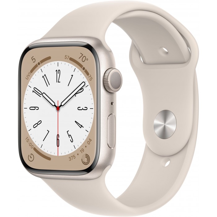 Apple Watch Series 8, 45 мм, корпус из алюминия цвета «сияющая звезда», спортивный ремешок цвета «сияющая звезда»