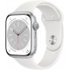 Apple Watch Series 8, 45 мм, корпус из алюминия серебристого цвета, спортивный ремешок белого цвета
