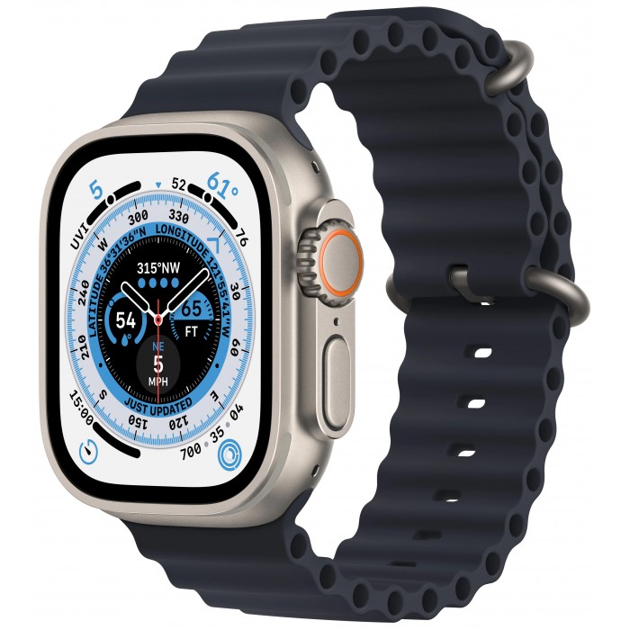 Apple Watch Ultra, GPS + Cellular, 49 мм, корпус из титана, ремешок Ocean цвета «тёмная ночь»
